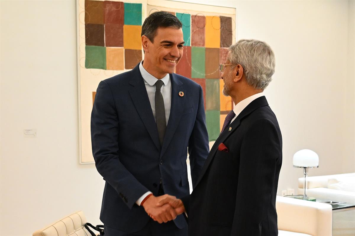 14/01/2025. Pedro Sánchez, encuentro con el ministro de la República de la India, Subrahmanyam Jaishankar. El presidente del Gobierno, Pedro...